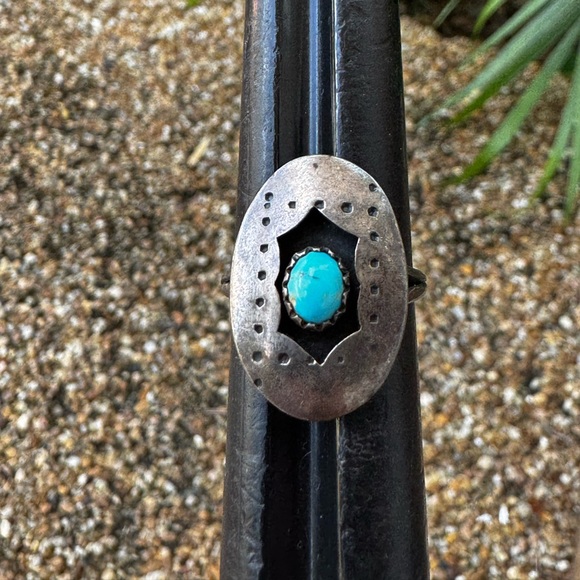 Native American Sterling Silver Shadowbox Ring with Turquoise - Picture 1 of 3